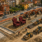 La teoria del doppio culo e la rotatoria di Via Fiorentina Satira sul cantiere della rotatoria di via Fiorentina ad Arezzo con doppie poltrone, ruspe ferme e pochi operai