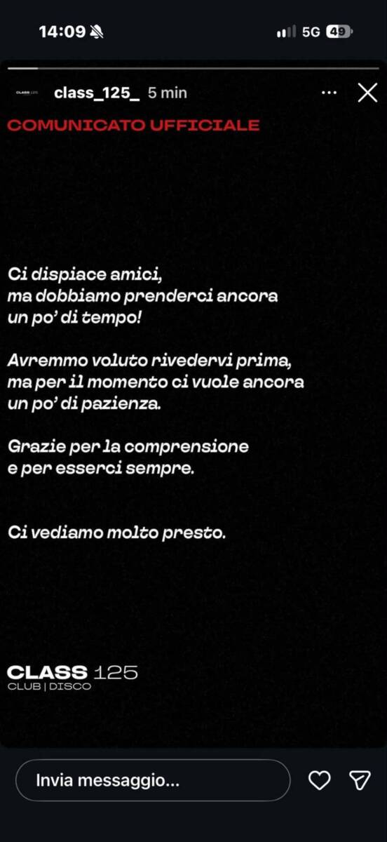 Comunicazione del Class 125 sul rinvio della riapertura ad Arezzo