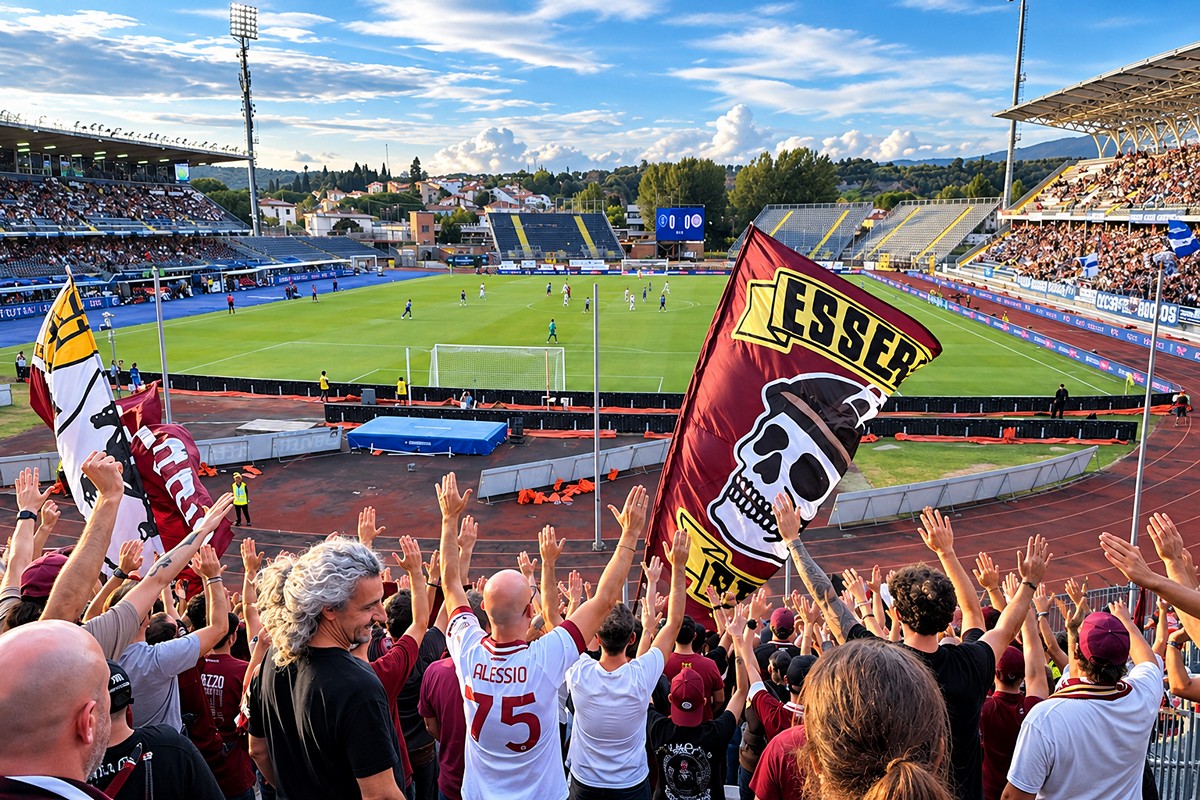 tifosi-arezzo-empoli Settore ospiti amaranto durante Empoli-Arezzo