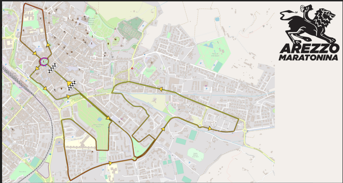 Mappa del percorso della 27ª Maratonina Città di Arezzo del 25 ottobre 2026